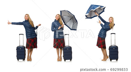 Pretty female model in blue jacket isolated on white Pretty female model in blue jacket isolated on white 69299833