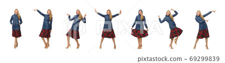 Pretty female model in blue jacket isolated on white 69299839