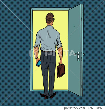 A male businessman on the threshold of a new solution A male businessman on the threshold of a new solution 69299897