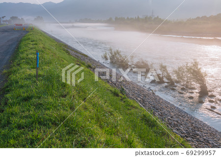 Azusa River where the river fog stands 69299957