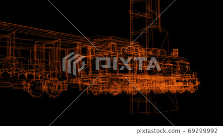 3d rendering - wire frame model of Train Hologram in Motion.. 69299992