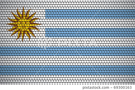Abstract flag of Uruguay made of circles. Uruguayan flag designed with colored dots giving it a modern and futuristic abstract look. 69300163