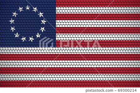 Abstract flag of United States made of circles. American flag designed with colored dots giving it a modern and futuristic abstract look. 69300214
