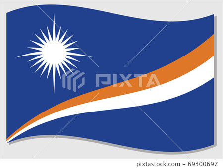 Waving flag of Marshall Islands vector graphic. Waving Marshallese flag illustration. Marshall Islands country flag wavin in the wind is a symbol of freedom and independence. 69300697
