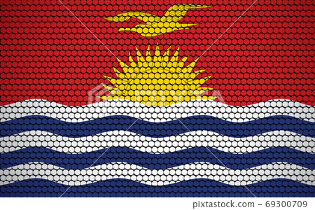 Abstract flag of Kiribati made of circles. I-Kiribati flag designed with colored dots giving it a modern and futuristic abstract look. Abstract flag of Kiribati made of circles. I-Kiribati flag designed with colored dots giving it a modern and futuristic abstract look. 69300709