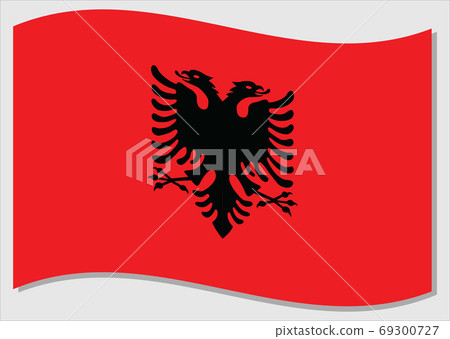 Waving flag of Albania vector graphic. Waving Albanian flag illustration. Albania country flag wavin in the wind is a symbol of freedom and independence. 69300727
