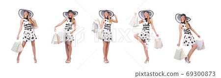 Girl after good shopping on white Girl after good shopping on white 69300873