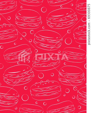 Seamless pink texture with outline macaroon. Seamless pink texture with outline macaroon. 69300875