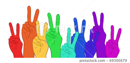 Illustration of multi colored rainbow hands, showing peace. Illustration of multi colored rainbow hands, showing peace. 69300879