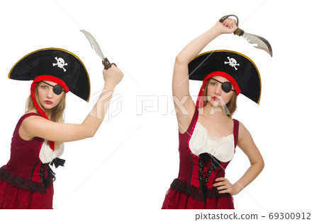 Woman pirate isolated on white Woman pirate isolated on white 69300912
