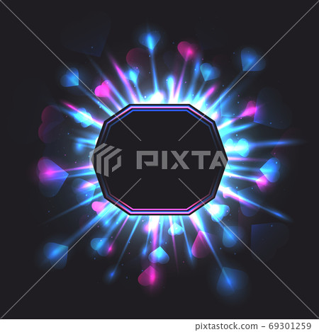 Festive fireworks frame, frame and place for text. Square card. 69301259