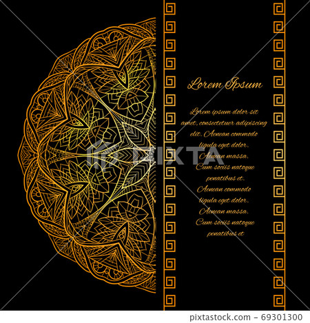 Template invitation in style Gatsby with gold mandala pattern and place for text 69301300