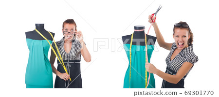 Woman tailor isolated on white 69301770