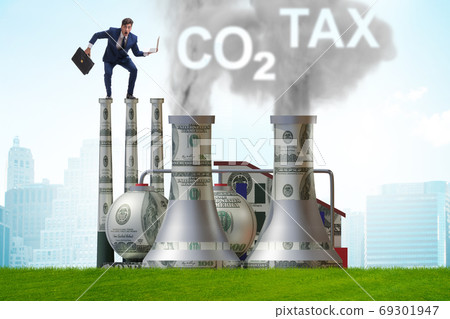 Businessman in carbon tax concept 69301947