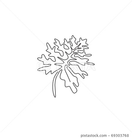 Single continuous line drawing tropical leaf plant 69303768