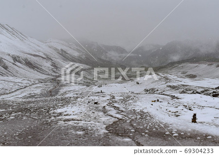 Peru Rainbow Mountain Snow scene 69304233