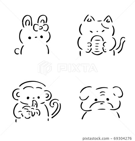 Half-up black and white illustration of familiar animals 69304276