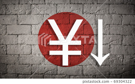 symbolic depreciation of the national currency against of the country flag 69304322