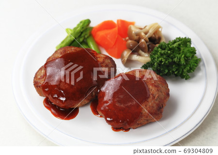 Beef steak and hamburg steak steak set - Stock Photo [56380725