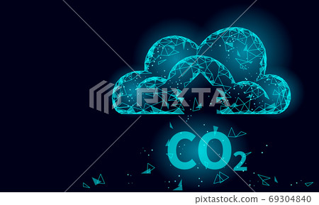 Carbon dioxide CO2 ecology problem eco concept. Renewable organic gas 3D render. Science biofuel chemistry biotechnology polygonal climatic greenhouse effect technology vector illustration 69304840