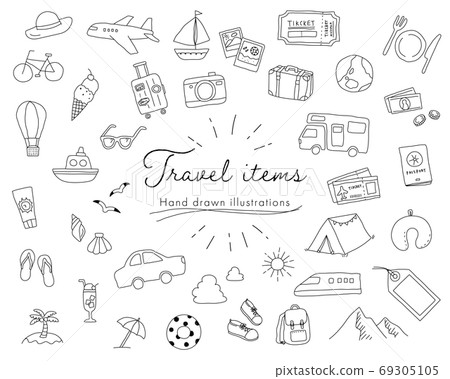 Set of hand-drawn illustrations for travel / Fashion / Travel / Travel / Tourism / Leisure / Summer / Winter / Cute Set of hand-drawn illustrations for travel / Fashion / Travel / Travel / Tourism / Leisure / Summer / Winter / Cute 69305105