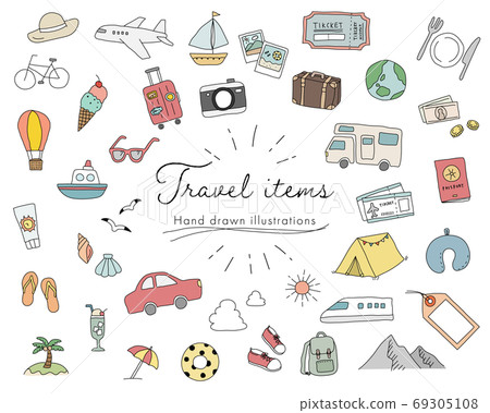 Set of hand-drawn illustrations for travel / Fashion / Travel / Travel / Tourism / Leisure / Summer / Winter / Cute Set of hand-drawn illustrations for travel / Fashion / Travel / Travel / Tourism / Leisure / Summer / Winter / Cute 69305108