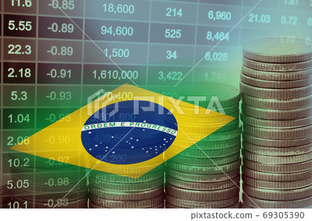Stock market investment trading financial, coin and Brazil flag Stock market investment trading financial, coin and Brazil flag 69305390