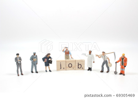 Wood block word JOB and business man with copy space Wood block word JOB and business man with copy space 69305469