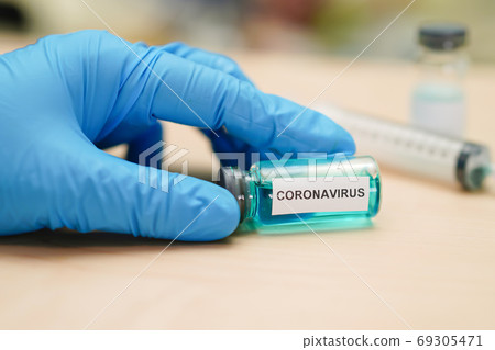 Novel Coronavirus (2019-nCoV) vaccine development medical with syringe for doctor Novel Coronavirus (2019-nCoV) vaccine development medical with syringe for doctor 69305471