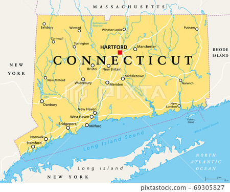 Connecticut Political Map With Capital Stock Illustration