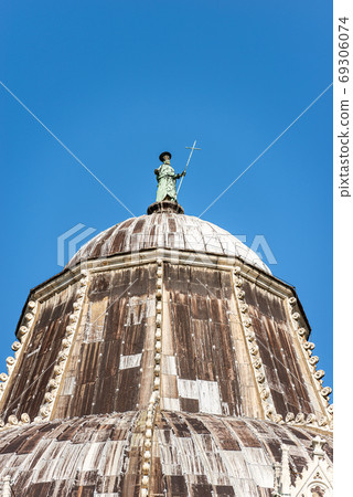 Pisa Baptistery with statue of Saint John the Baptist - Tuscany Italy 69306074
