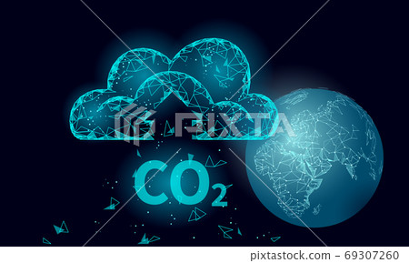 Carbon dioxide CO2 ecology problem eco concept. Renewable organic gas 3D render. Science biofuel chemistry biotechnology polygonal climatic greenhouse effect technology vector illustration Carbon dioxide CO2 ecology problem eco concept. Renewable organic gas 3D render. Science biofuel chemistry biotechnology polygonal climatic greenhouse effect technology vector illustration 69307260