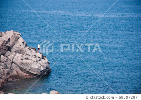 Sea fishing blue rocks beach water nature 69307297