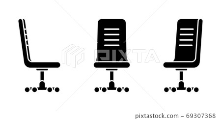 Isolated comfy office chair vector illustration icon pictogram set. Front, side view silhouette Isolated comfy office chair vector illustration icon pictogram set. Front, side view silhouette 69307368