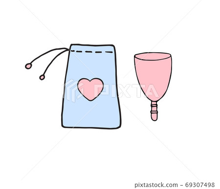 Vector hand drawn doodle menstrual cup and bag 69307498