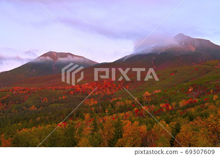 Biei of autumn colors in the setting sun Biei Fuji Biei of autumn colors in the setting sun Biei Fuji 69307609