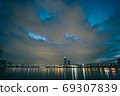 Sunset building clouds sky reflect han river background 69307839