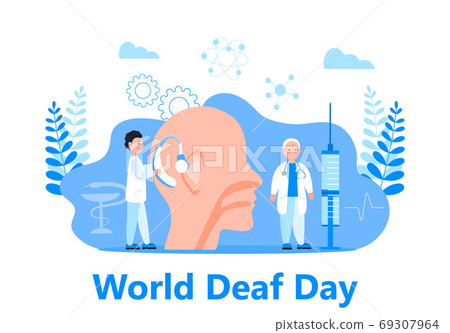World Deaf Day in last Sunday of September illustration. Seminar and various deaf awareness campaign design vector for app, landing page, website. 69307964