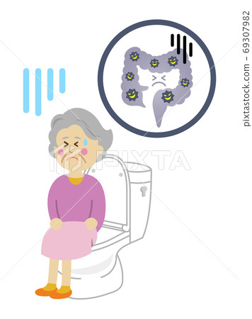 便秘和痛苦的老人的插圖圖像 69307982
