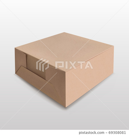 Brown recyclable paper box for Mockup on white Suitable for various products Gift boxes, premium boxes, green boxes. Vector realistic file. 69308081