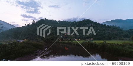 Mountains and green rice fields in the evening Nature Mountains and green rice fields in the evening Nature 69308369