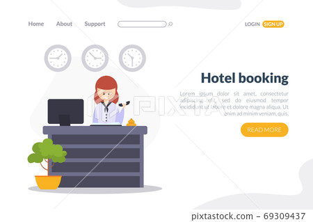 Hotel Booking Landing Page Template, Online Reservation of Hotel Room Wensite, Mobile App Service for Traveling Cartoon Vector Illustration Hotel Booking Landing Page Template, Online Reservation of Hotel Room Wensite, Mobile App Service for Traveling Cartoon Vector Illustration 69309437
