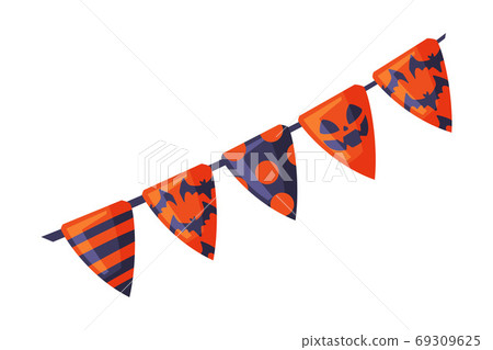 Happy Halloween Triangle Party Flags Garland, Party Decoration Cartoon Style Vector Illustration on White Background 69309625
