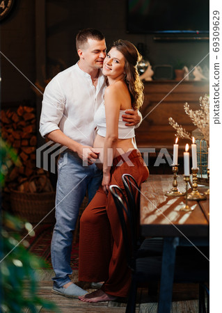 romantic evening of couple waiting birth of baby. 69309629