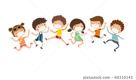 New normal, Children jump together, Funny jumping kids, vector, illustration New normal, Children jump together, Funny jumping kids, vector, illustration 69310143
