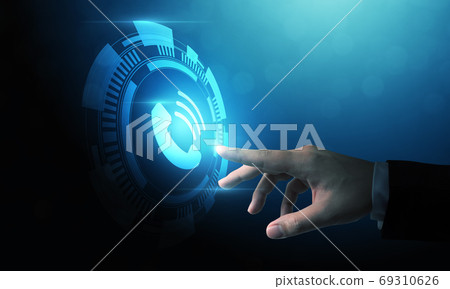Businessman touching icon telephone 69310626