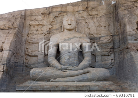 Ancient sitting Buddha image, Gal Vihara, Polonnaruwa, Sri Lanka 69310791