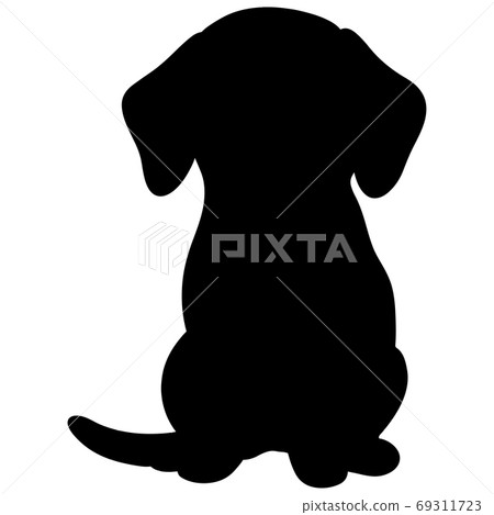 坐在小獵犬剪影的前視圖 坐在小獵犬剪影的前視圖 69311723