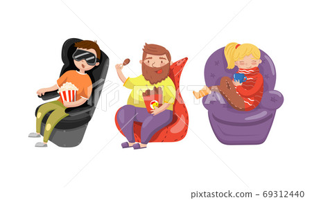 People Characters Sitting in Cozy Chairs and Resting Vector Illustration Set People Characters Sitting in Cozy Chairs and Resting Vector Illustration Set 69312440