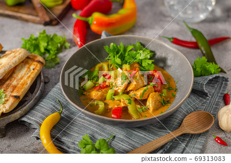 Spicy curry with meat and vegetable 69313083